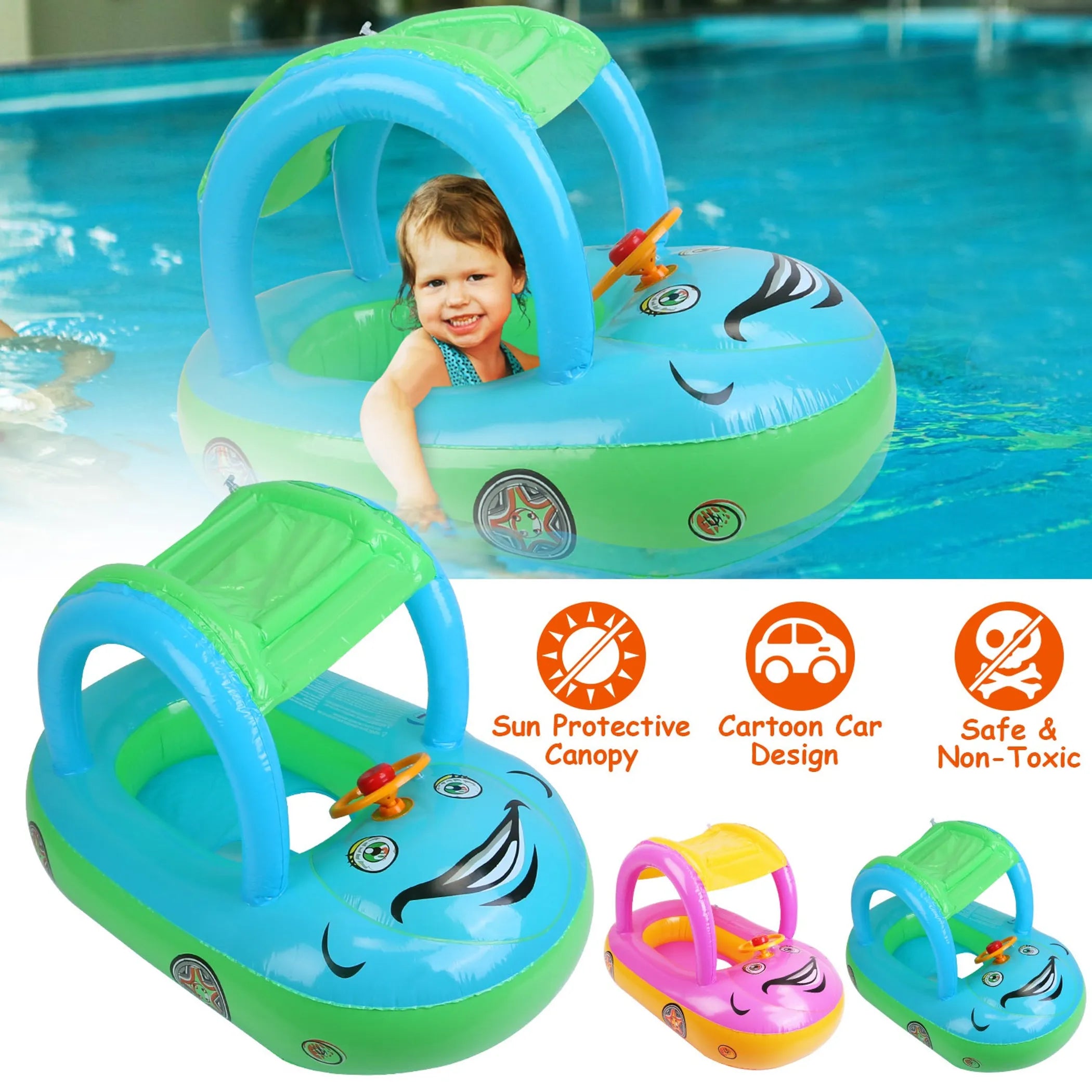 Baby Inflatable Pool Float Car Shaped Toddler Swimming Float Boat