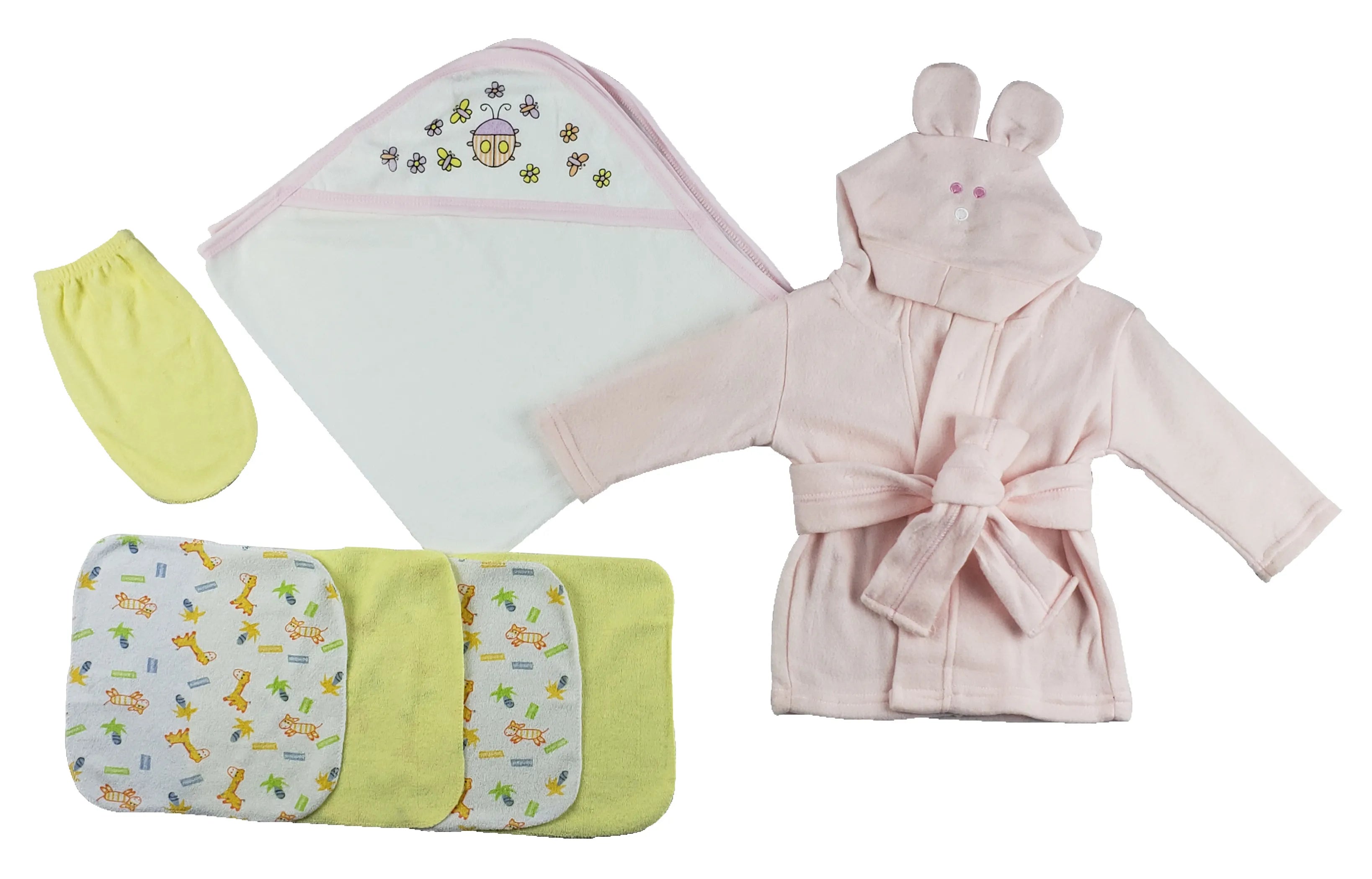 Bambini Infant Robe, Hooded Towel, Washcloths and Hand Washcloth Mittens - 7 Piece Set