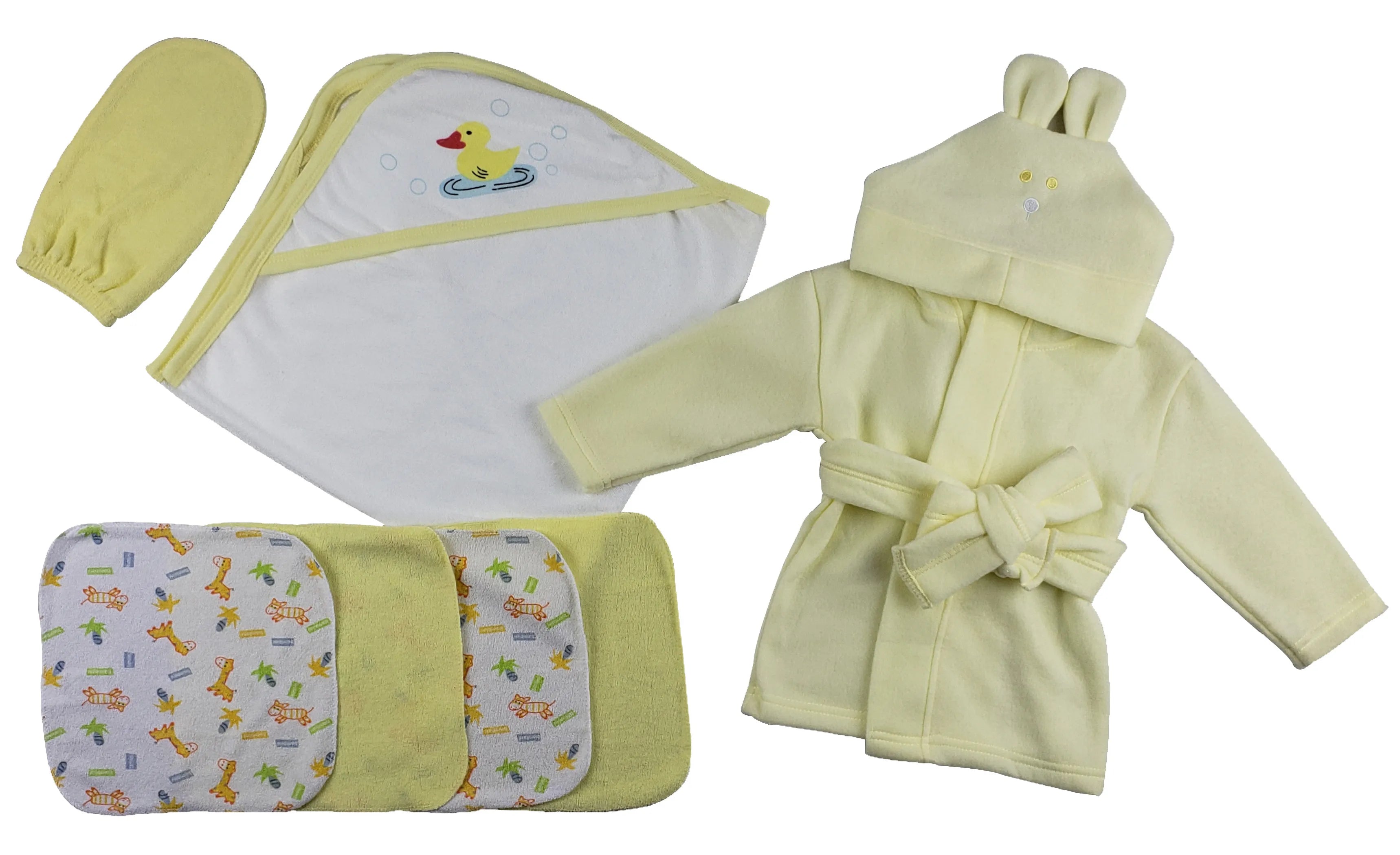 Bambini Infant Robe, Hooded Towel, Washcloths and Hand Washcloth Mitt - 7 Piece Set