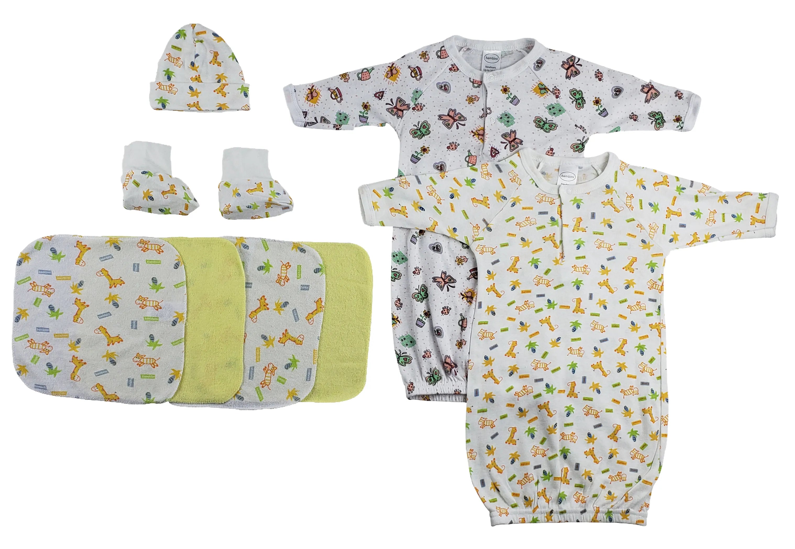 Bambini Gowns, Cap Booties and Washcloths - 8 Piece Set