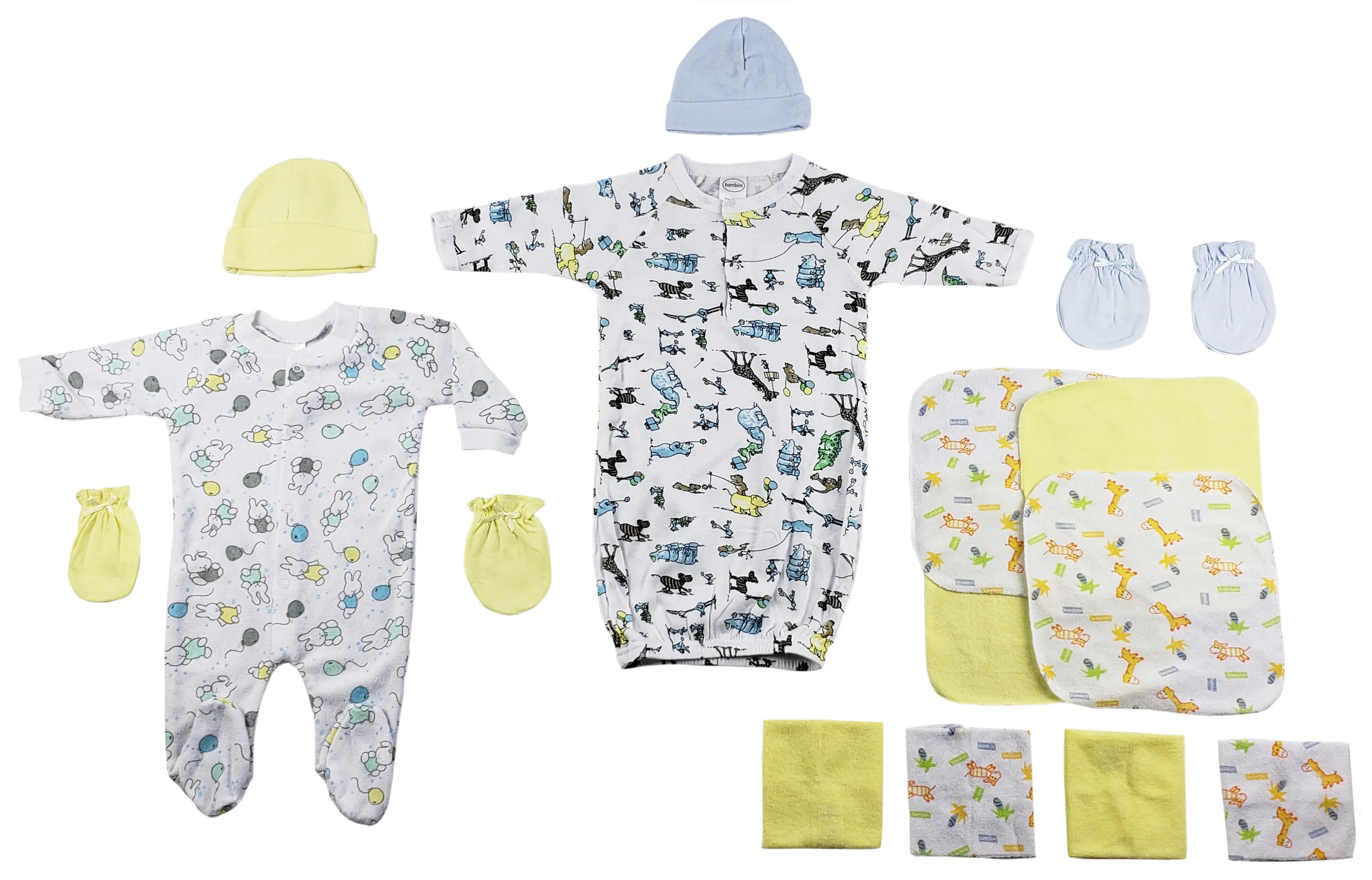 Bambini Sleep-n-Play, Gown, Caps, Mittens and Washcloths - 14 Piece Set