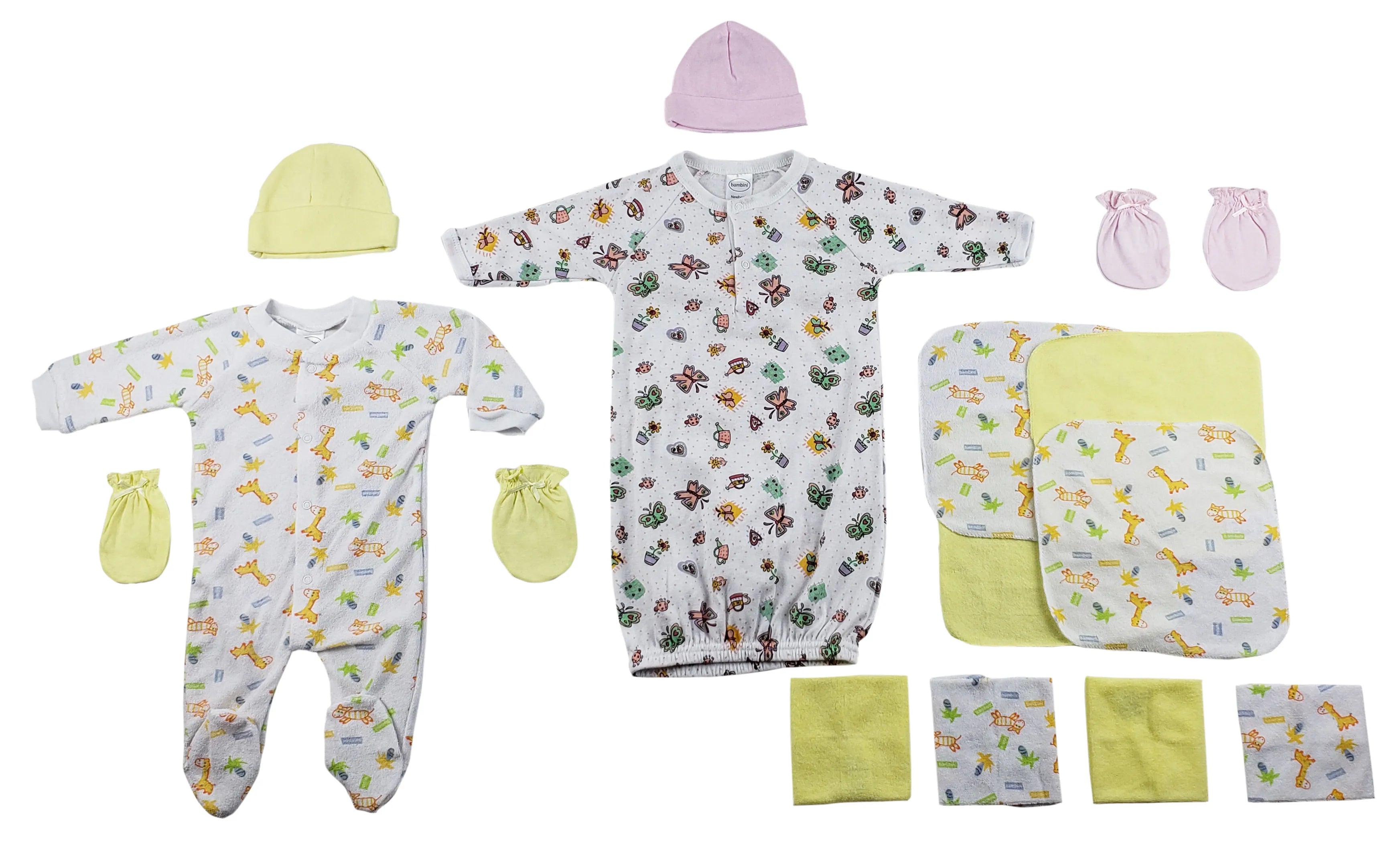 Bambini Sleep-n-Play, Gown, Caps, Mittens and Washcloths - 14 Piece Set