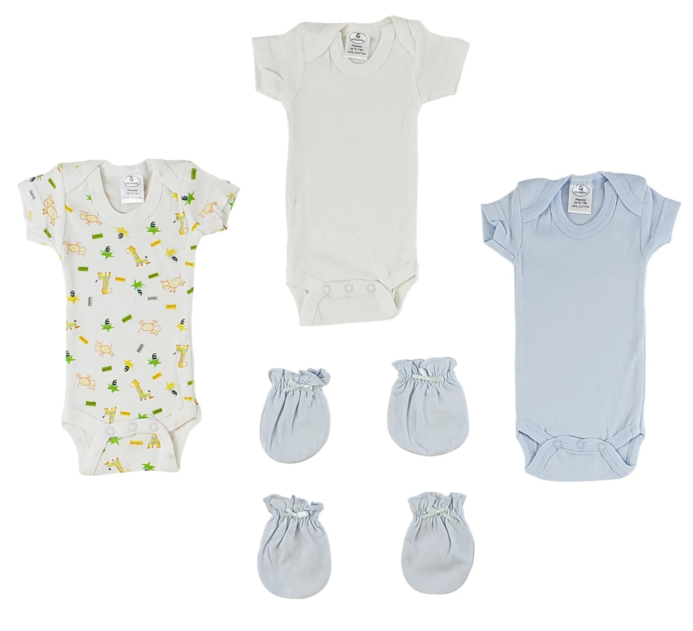 Bambini Preemie Onezies and Mittens - 5 Pieces Set